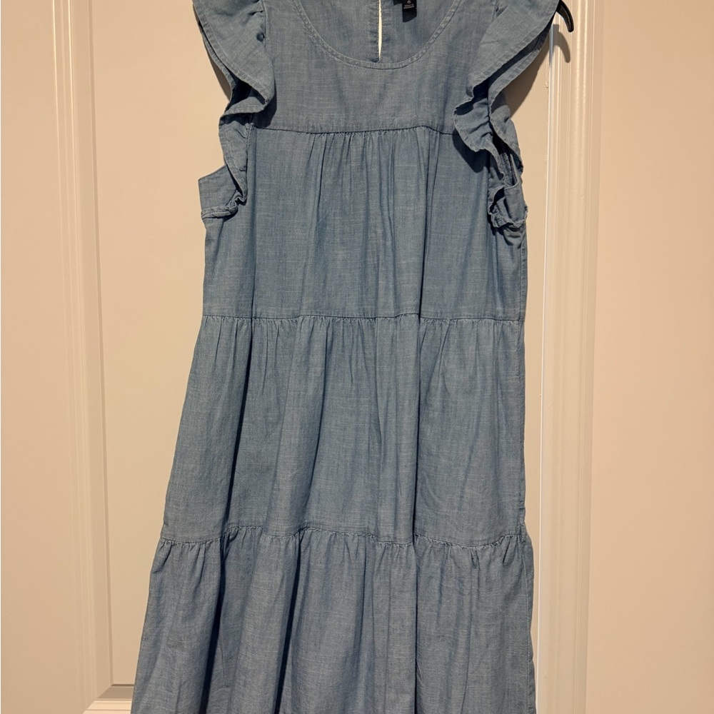 J. Crew Factory Light Blue Tiered Sundress with Ruffle Sleeves